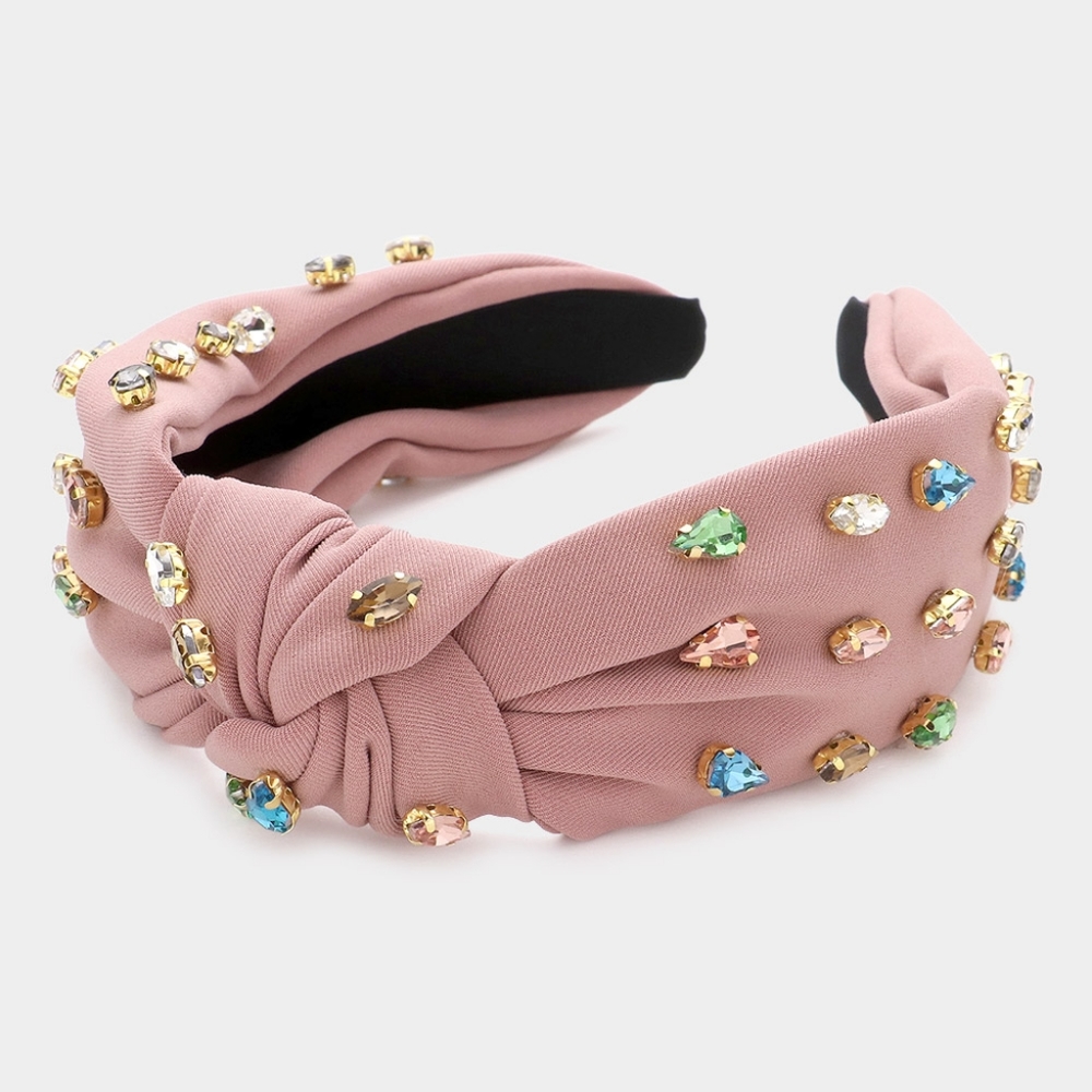 Pink Teardrop Crystal Knot Headband Hair Bling Jewel Statement Accessory